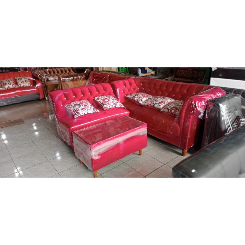 SOFA L MINIMALIS BELUDRU MERAH NYALA