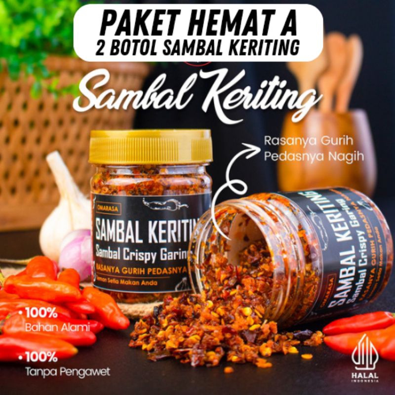 

Paket Hemat A Pembelian 2 Botol Sambal Keriting Crispy Garing OMARASA Rasanya Gurih Pedasnya Nagih
