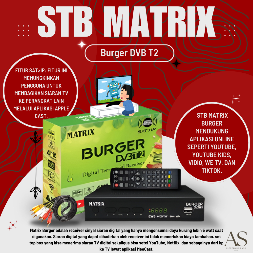 Set Top Box TV Digital Matrix Burger Hijau STB DVB T2 HD EWS / SET TOP BOX MATRIX TERMURAH DI MAKASS