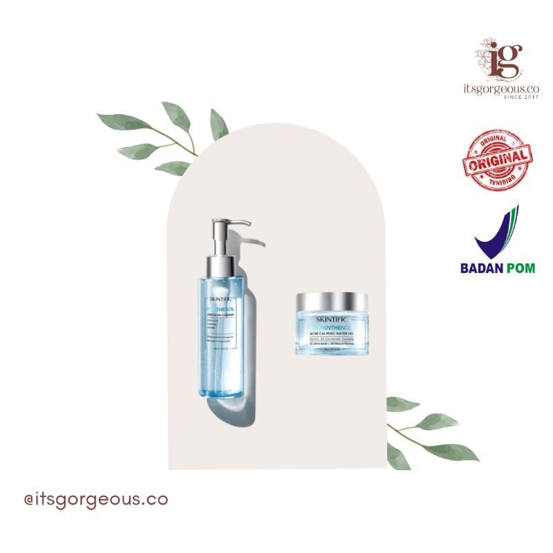 SKINTIFIC PANTHENOL 5% FACIAL WASH & MOISTURIZER ACNE CALMING WATER GEL