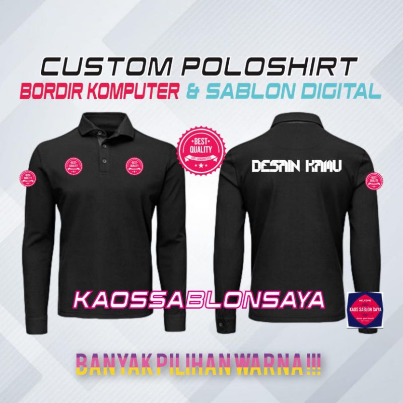 Sablon Polo Costum Lengan Panjang Unisex Pria-Wanita//Polo Bordir Lengan Panjang//Polo Kostum Murah 