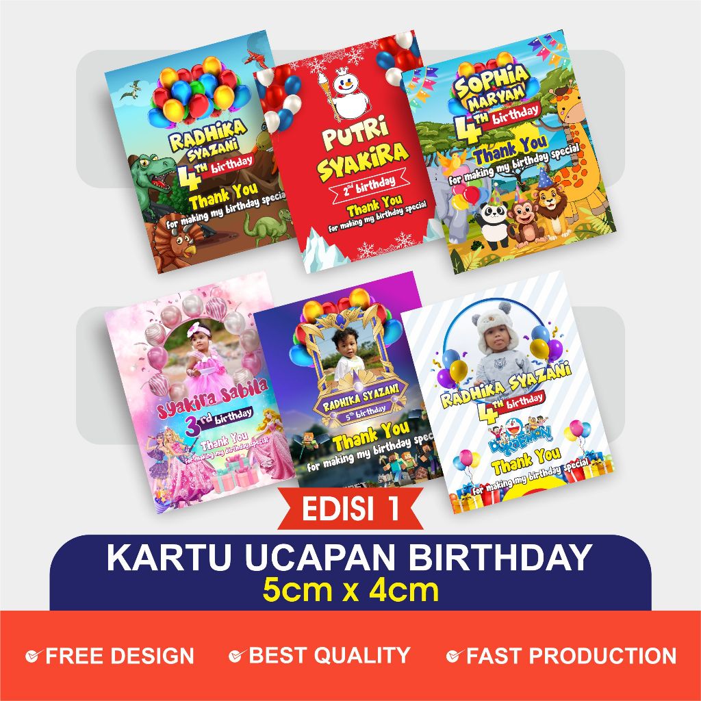 Kartu Ucapan Souvenir Ulang Tahun Anak Cowok & Cewek / Kartu Birthday / Kartu Souvenir Edisi 1