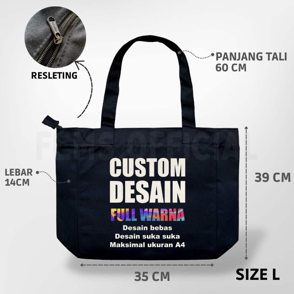 Tote bag Kanvas Twill Hitam Custom Totebag Custom Warna Hitam Tebal