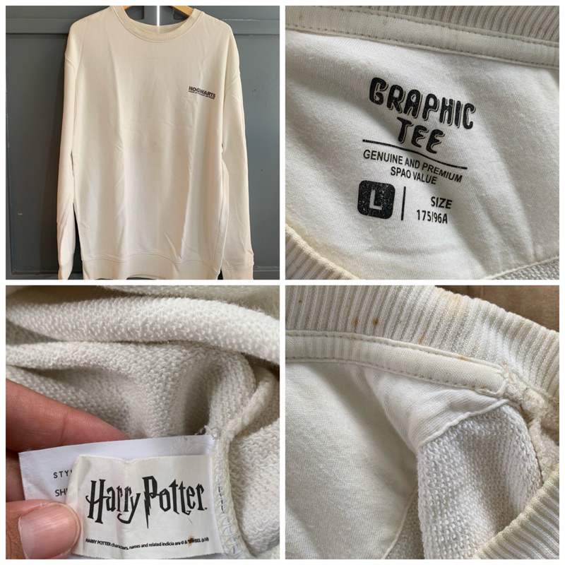 Crewneck Sweater Graphic Tee Hogwarts Harry Potter White