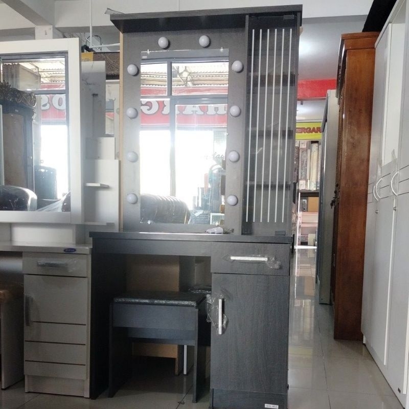 MEJA RIAS LAMPU MUA LED HITAM