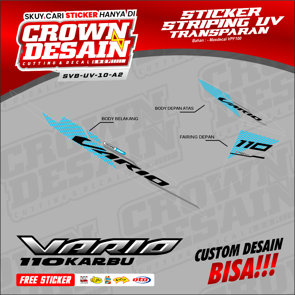 Striping Stiker Vario 110 Karbu Malaysian Style Lis Biru Transparan - Stiker Semifull Vario 110 karb