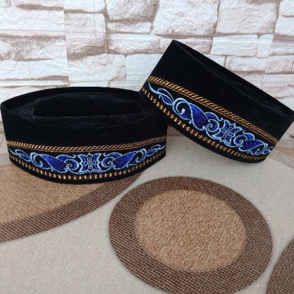 SONGKOK BLUDRU MOTIF BORDIR / PECI HITAM / SONGKOK HITAM / PECI HITAM