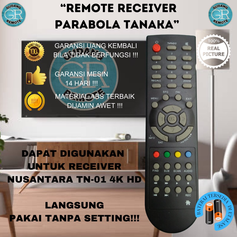 Remot Remote Receiver Parabola Tanaka Nusantara TN-01 4K HD / Transvision Nusantara HD KU / C Band
