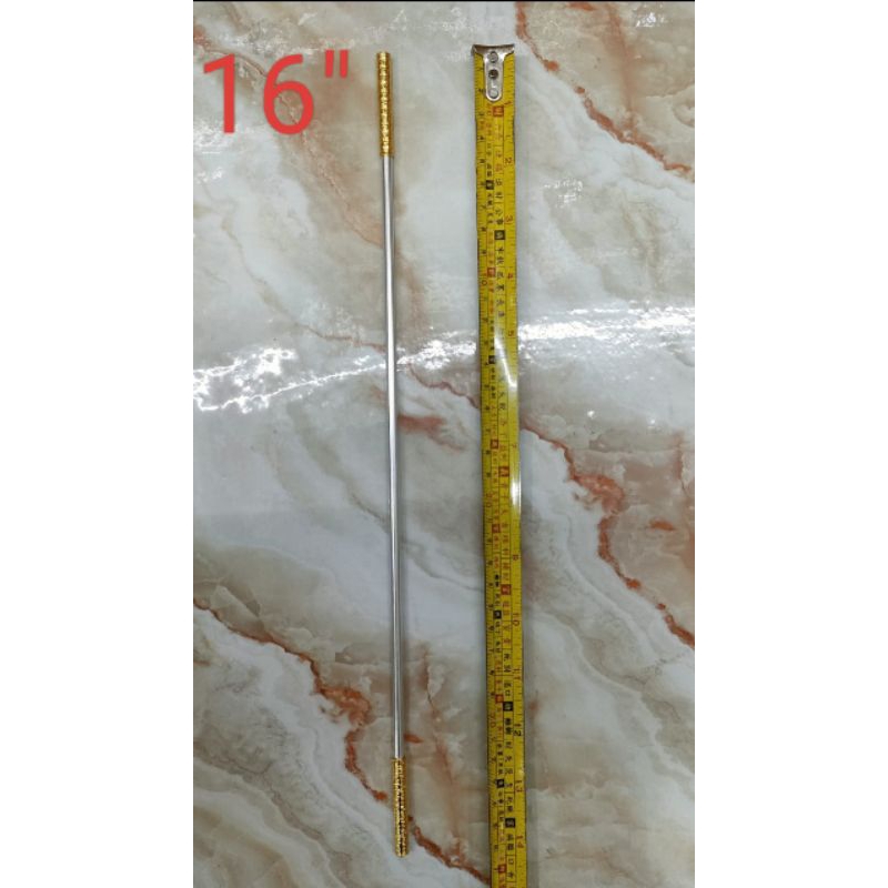 senjata / tongkat / toya patung sun go kong / kera sakti - 16inch - silver emas