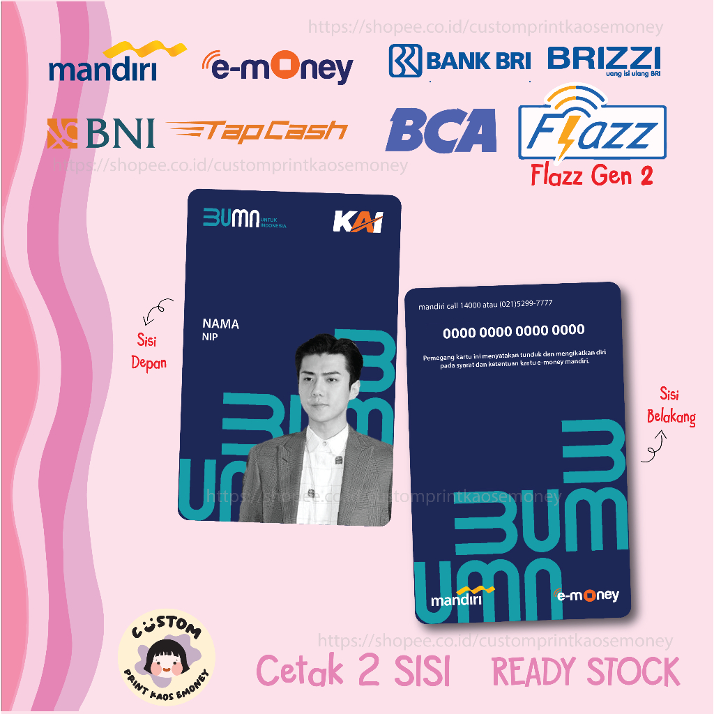 KARTU E MONEY E TOLL ID CARD KAI BUMN MANDIRI EMONEY BNI TAPCASH BRI BRIZZI FLAZZ BCA - 2 SISI