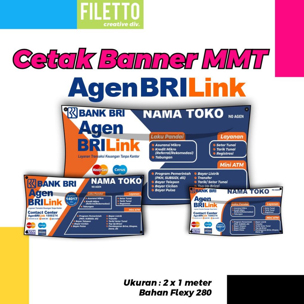 Spanduk Banner MMT Agen Brilink Banner Spanduk Transfer Bank Ukuran 2x1 Meter