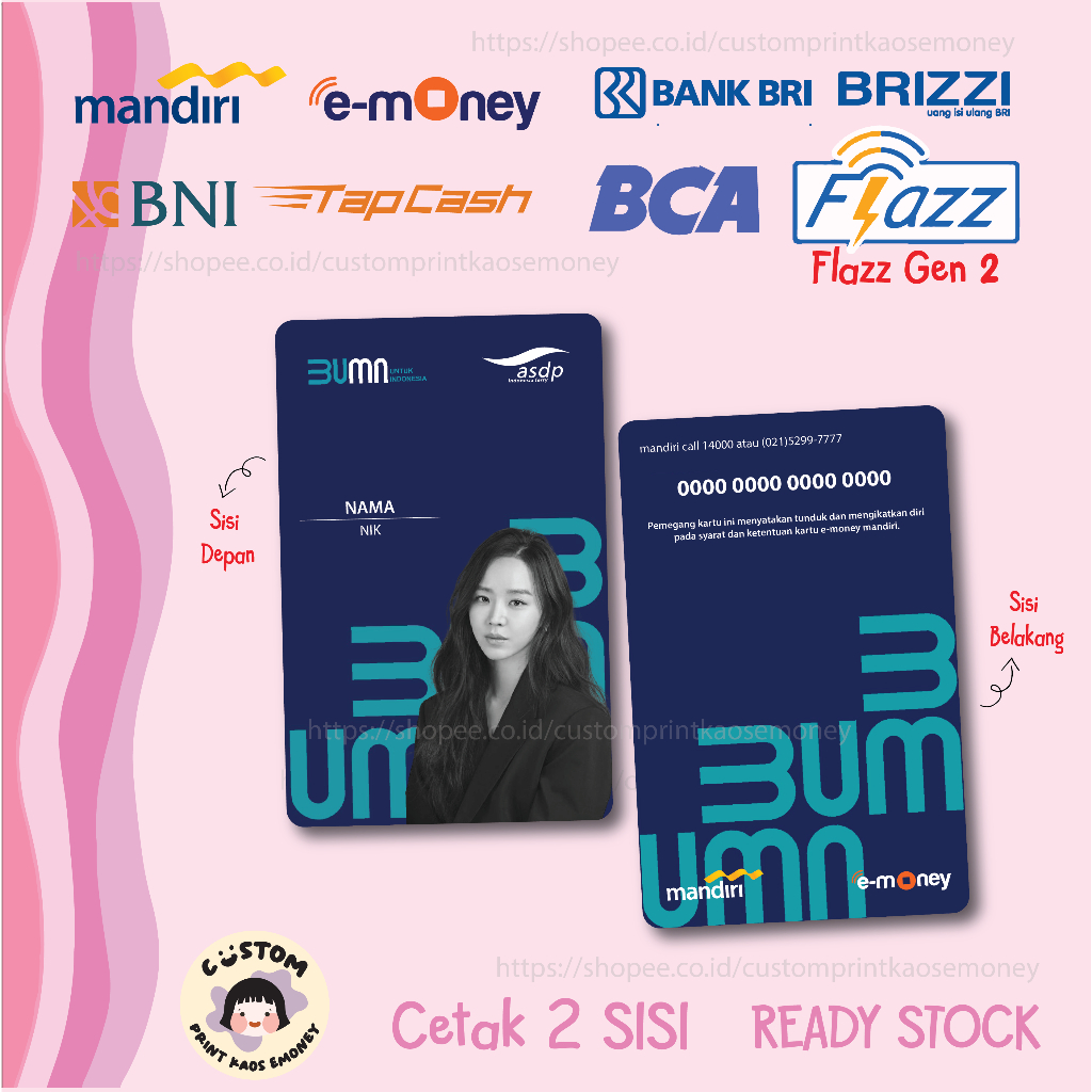 KARTU E MONEY E TOLL ID CARD ASDP BUMN MANDIRI EMONEY BNI TAPCASH BRI BRIZZI FLAZZ BCA - 2 SISI