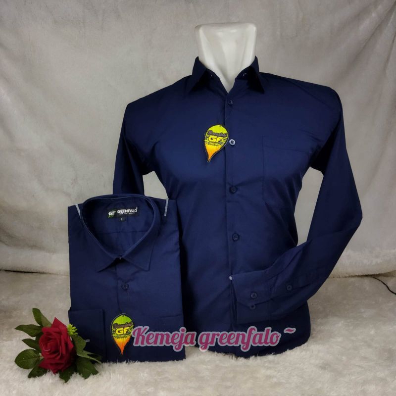 KEMEJA LENGAN PANJANG HEM BIRU NAVY TANGAN PANJANG BAJU KAOS WARNA BIRU NAVY