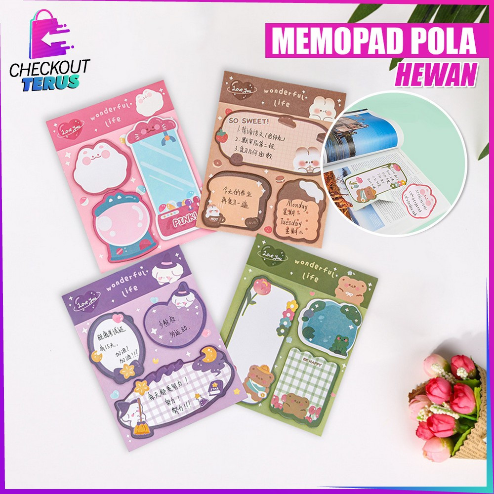 

CT A89 Sticky Note 3 IN 1 Motif Kartun Tempelan Kertas Catatan Pembatas Buku 60 Lembar Kertas Memo Kombinasi Pola Hewan Bear Cat