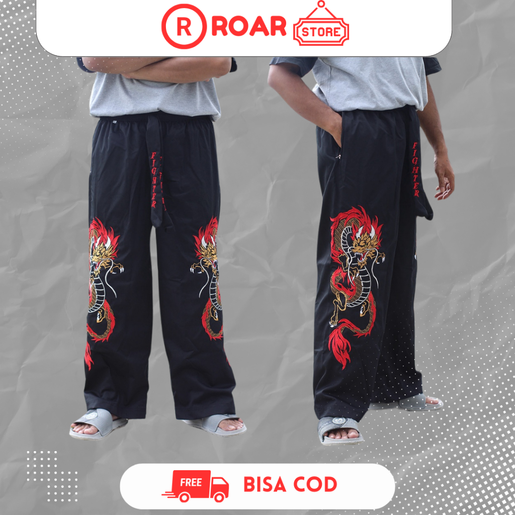 Celana Silat Bordir Komprang Panjang Pangsi Kombor Motif Gambar Naga C-30 Untuk Pria Anak Laki Laki 