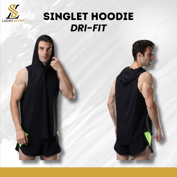 Sleeveless Running Singlet Hoodie Lekbong Kupluk Olahraga Gym Fitness Workout Luckysports
