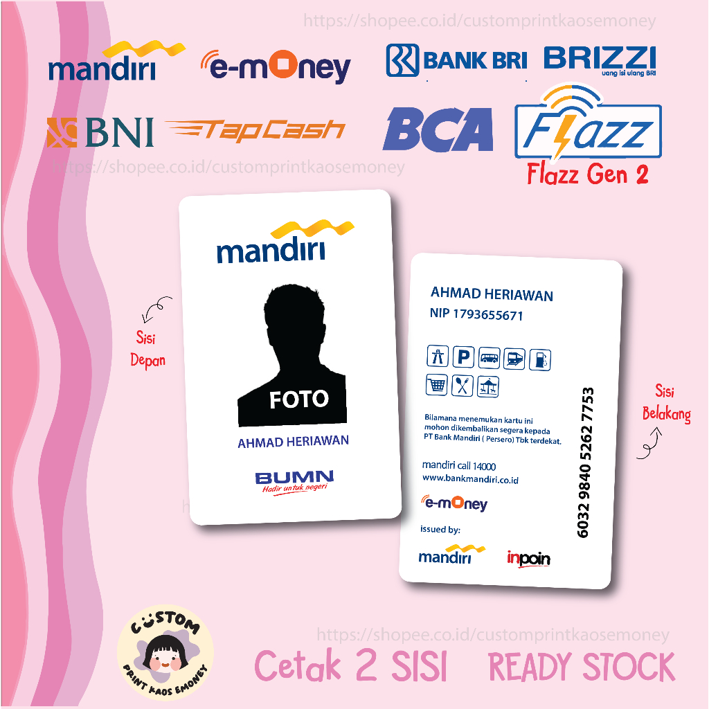 KARTU E MONEY E TOLL ID CARD BANK MANDIRI PUTIH BUMN MANDIRI EMONEY BNI TAPCASH BRI BRIZZI FLAZZ BCA