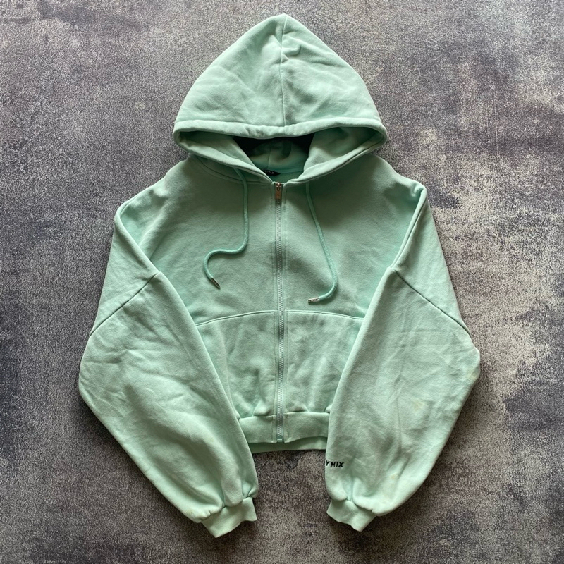Hoodie Zipper Oversize Boxy Crop Second Original Full Tag / Hoodie Wanita