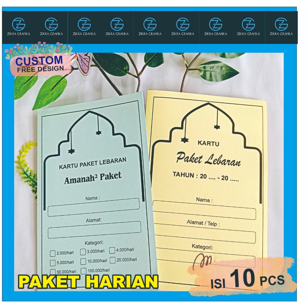 Kartu Paket Lebaran Harian isi 10Pcs Custom Nama Parcel/Jumlah hari Paket lebaran Murah