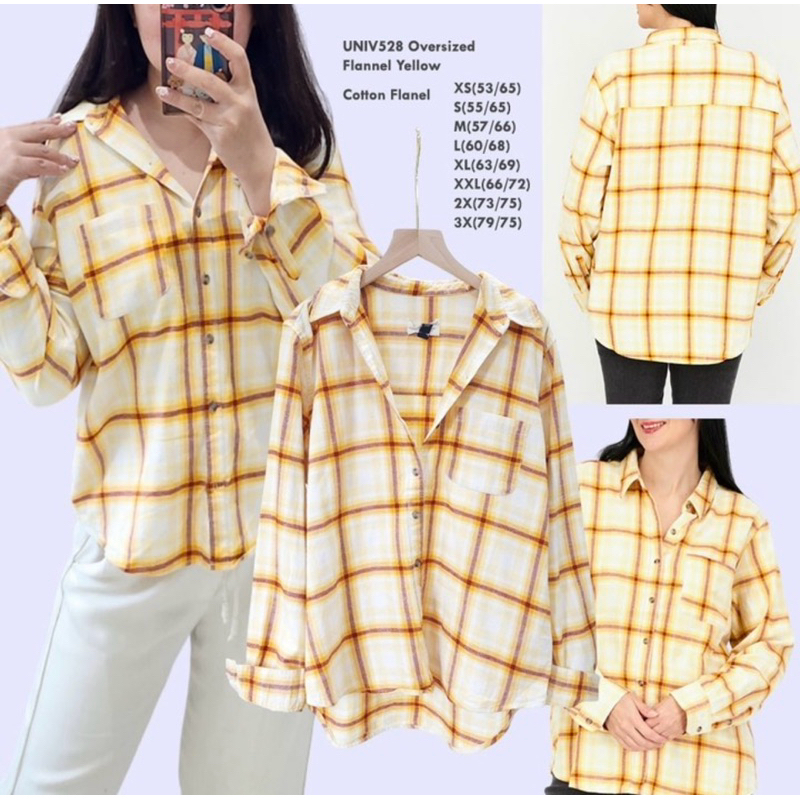 Kemeja Katun Wanita Lengan Panjang Motif Kotak-Kotak Kuning brand UNIVERSAL THREAD Original