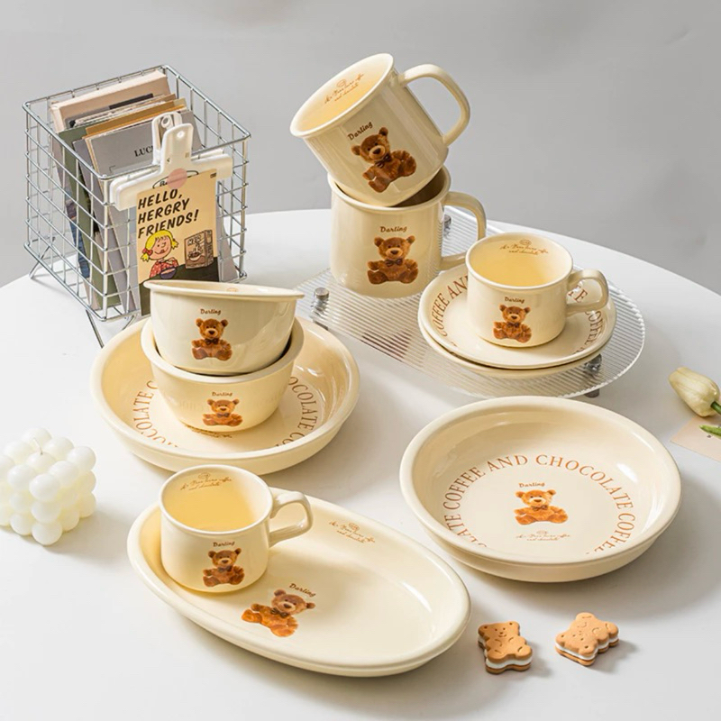 Bear Ceramic Series Peralatan Makan Piring Mangkuk Gelas Piring Saji Keramik Korean Aesthetic Premiu