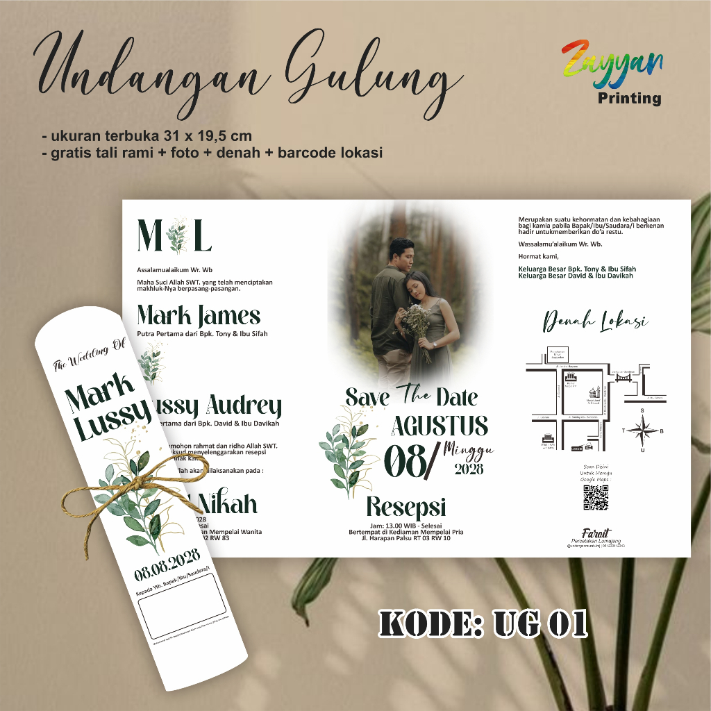 Undangan Pernikahan Gulung Kode UG, Undangan Gulung Unik, Murah Meriah, Cantik,Express Tanpa PO