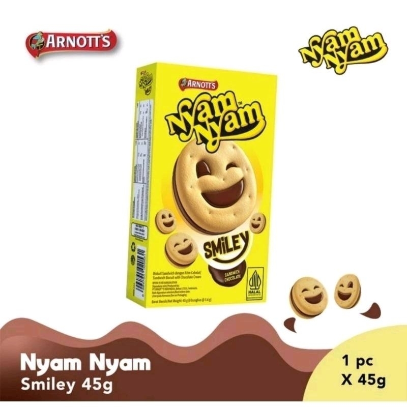 

Arnotts nyam nyam SMILEY biscuit sandwich coklat 45 gram