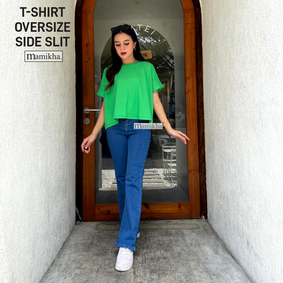 Kaos Oversize Wanita Polos Hand Fold Kekinian Baju Big Size Lengan Pendek T-shirt Oversized Bahan Co