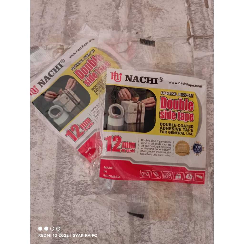 

DOUBLE TAPE NACHI 12MM x 10 YARD (005261) / SOLASI ISOLASI BOLAK BALIK 1/2 INCH LAKBAN SELOTIP