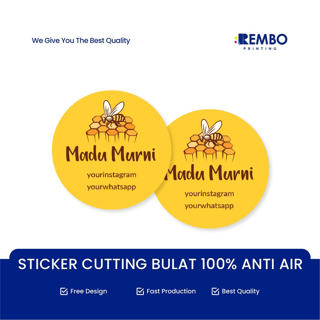 

CETAK STIKER BULAT CUSTOM *ANTI AIR* STICKER LEBARAN MAKANAN LABEL KEMASAN BOTOL TOPLES KUE