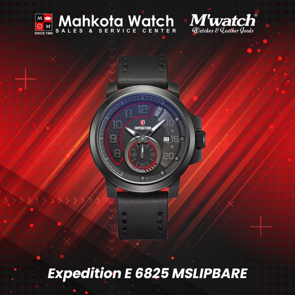 Jam Tangan Pria Expedition E 6825 MS LIPBARE Sport Black Dial Leather Strap