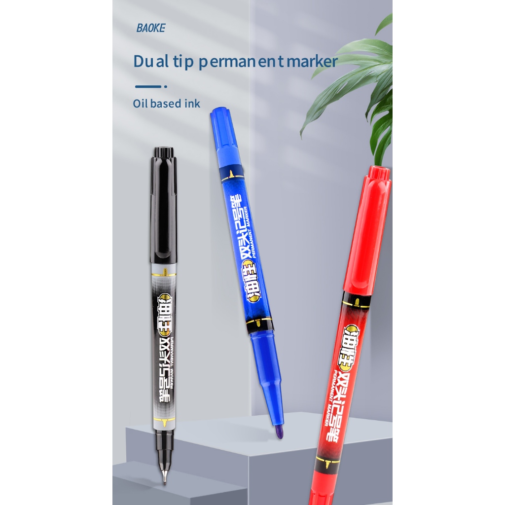 

BaoKe Alat Tulis Spidol permanen tahan air cepat kering berujung ganda kecil 1.0mm/0.6mm