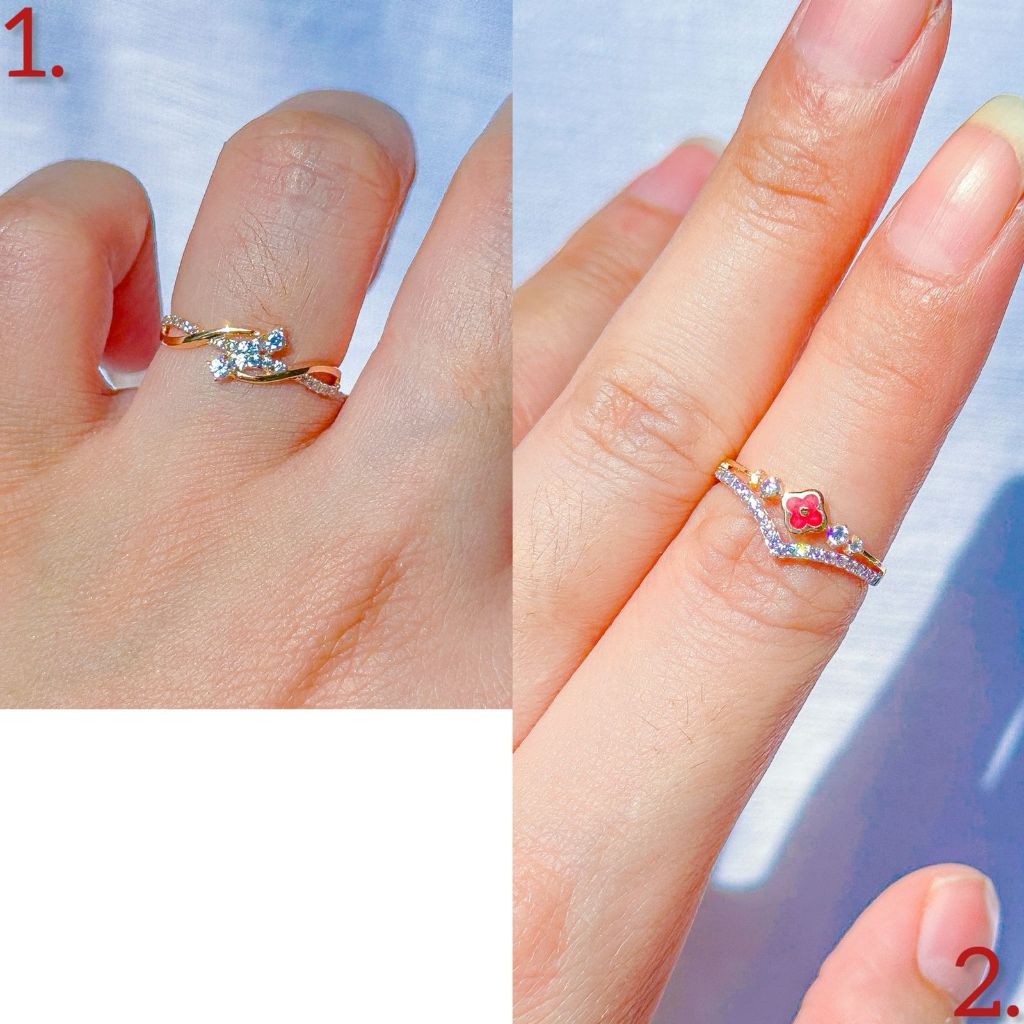 Cincin anak dan dewasa emas asli kadar 700 70 16k branded solitaire korean look listing red clover V