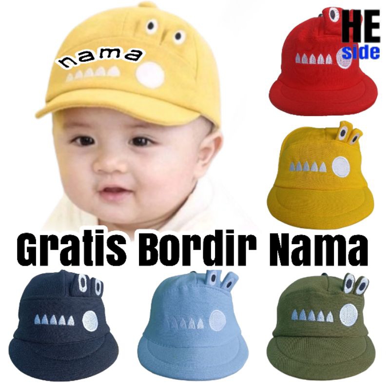 Topi Bayi Lucu Karakter Crocodile / Karakter Buaya Free Custom Bordir Nama
