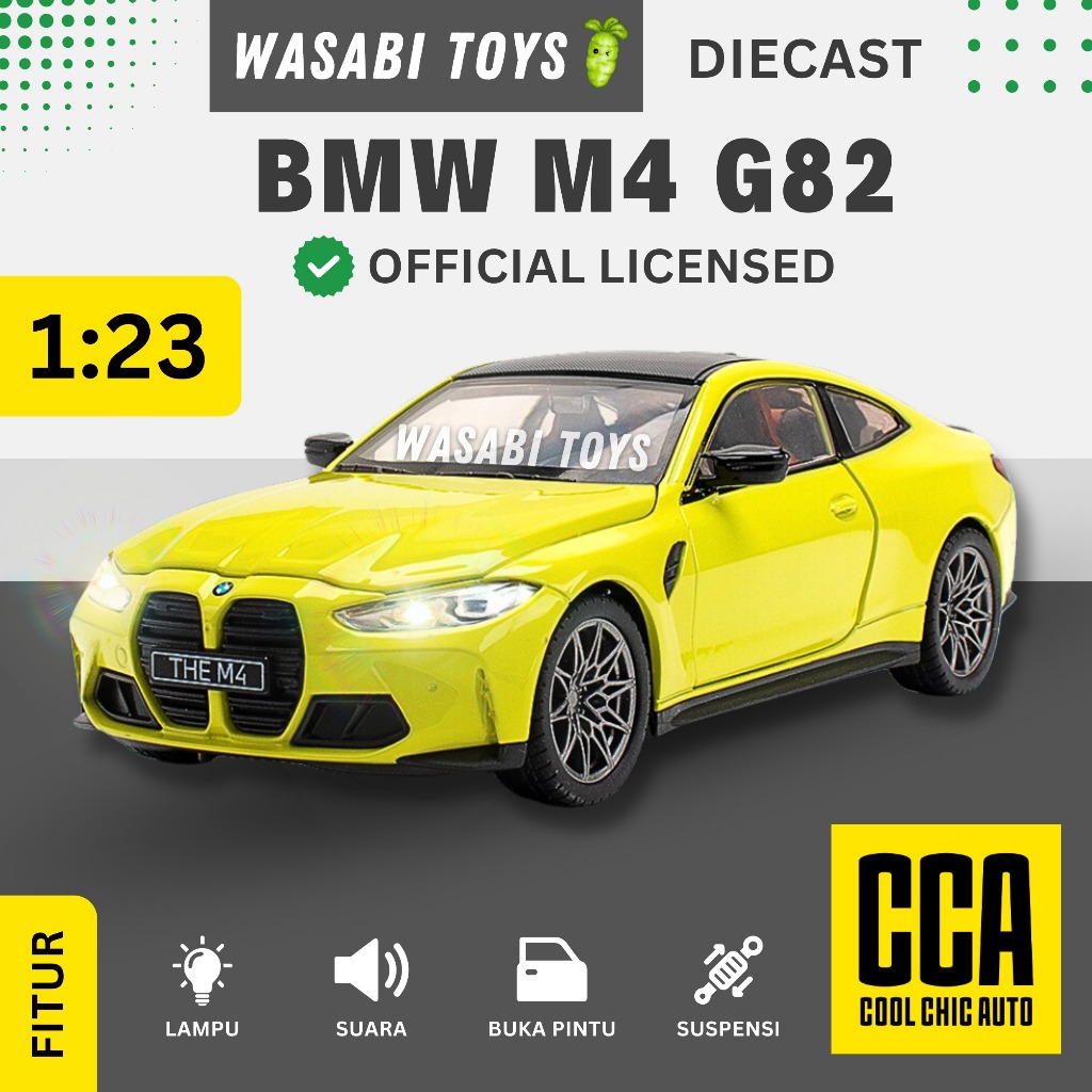 Diecast 1:23 BMW M4 G82 Official Licensed CCA Cool Chic Auto (Lampu, Suara, Ban Belok, Suspensi)