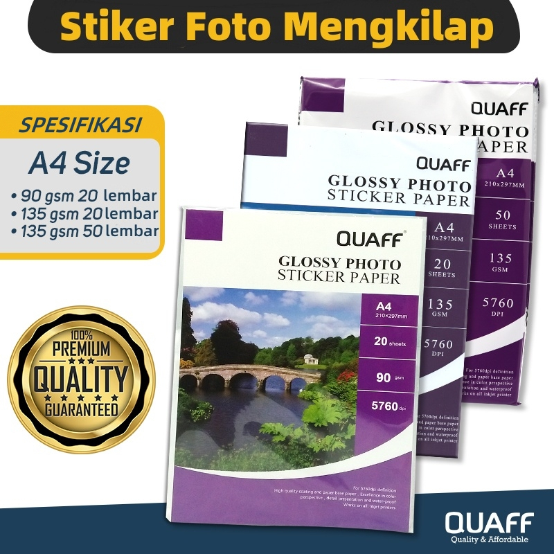 Sticker Glossy Photo Paper A4 A3 (50 Lembar) / Kertas Foto Glossy Stiker Tahan Air
