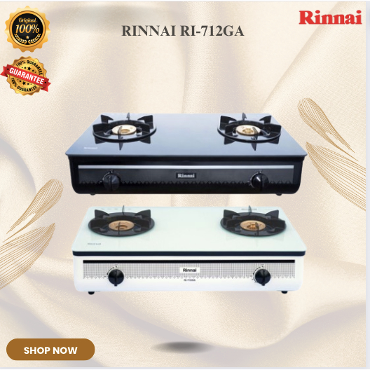 RINNAI KOMPOR GAS 2 TUNGKU RI-712GA(B) / RI-712GA(W)/RI-712-GAW/B/RI712GA W/B/ORIGINAL BERGARANSI