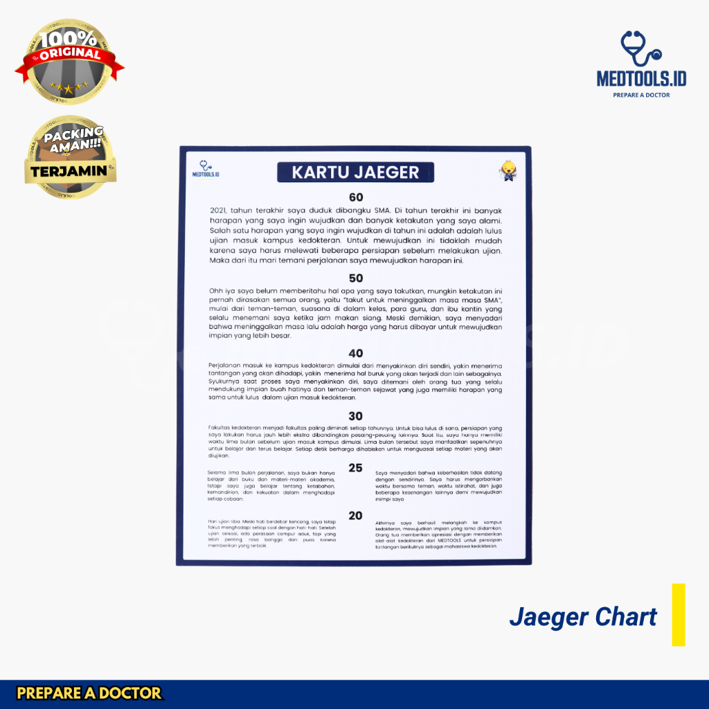 MEDTOOLS Jaeger Chart / Kartu Baca / Reading Chart Periksa Mata /  Kartu Jaeger