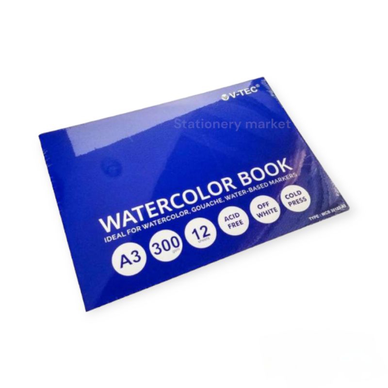 

Watercolor book pas A3 300gsm COLD PRESS / Vtec watercolor book / buku cai air / buku sketsa A3