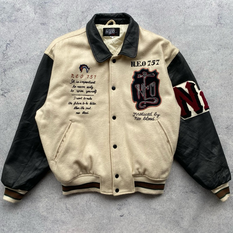 Jaket Varsity Kulit Vintage Leather