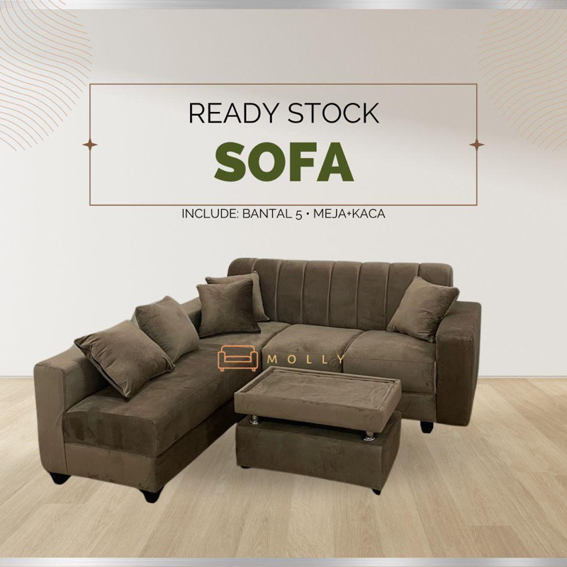 Sofa L Minimalis Bludru Legacy