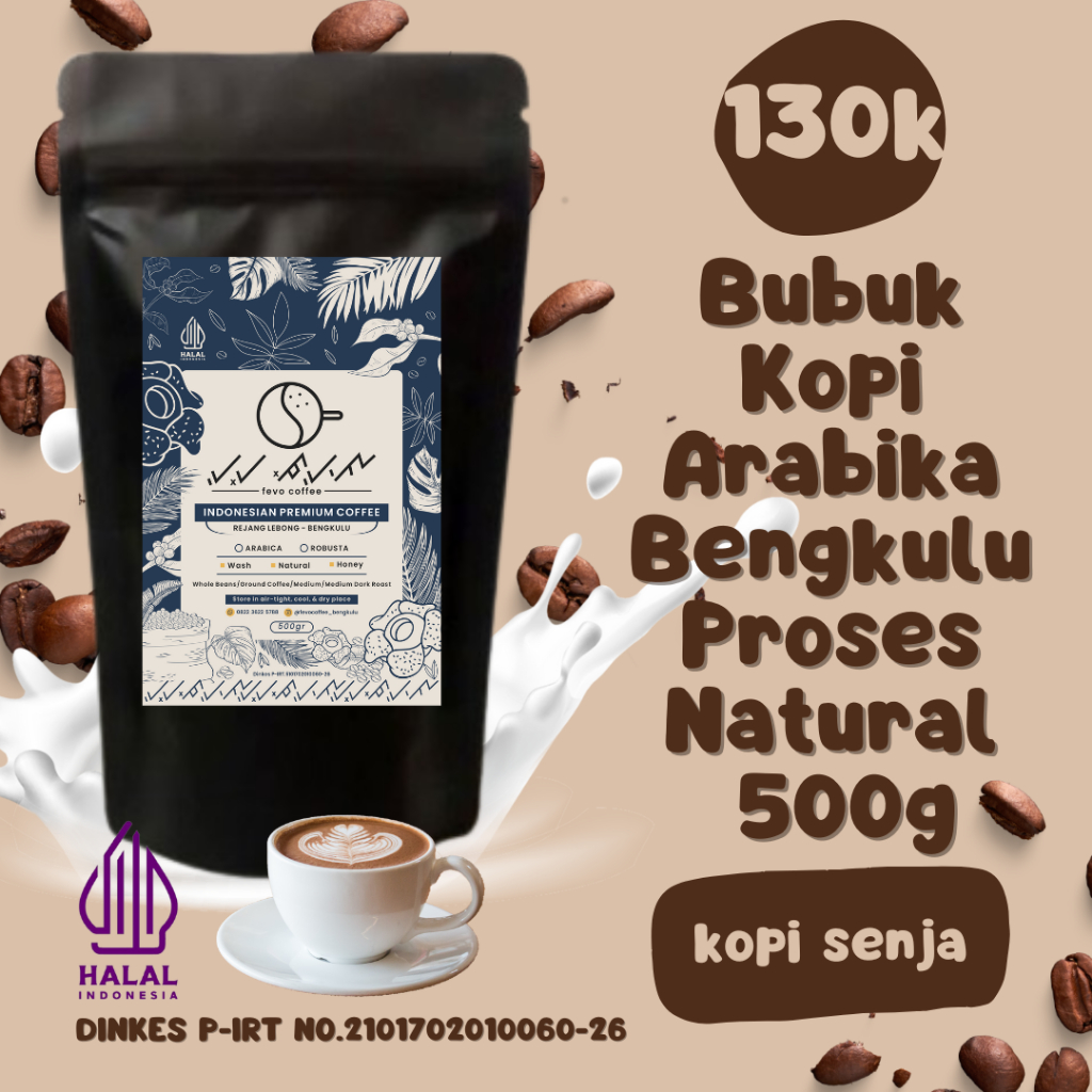 

Kopi Bubuk Arabika 500g produk Fevo Coffee Bengkulu 100% Full Arabika Premium