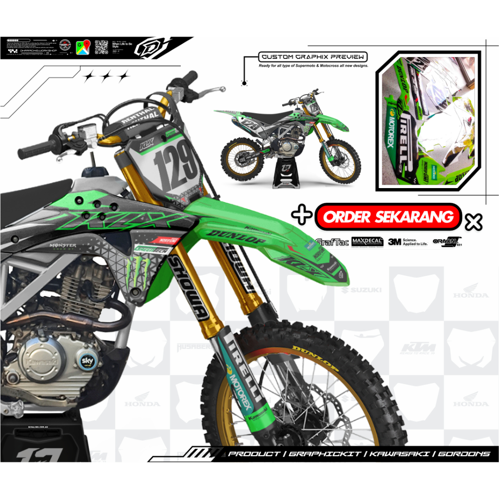 KLX GREENTECH SERIES  Custom Decals KLX, DTX , WR, CRF Supermoto/Motocross // DNRRACING