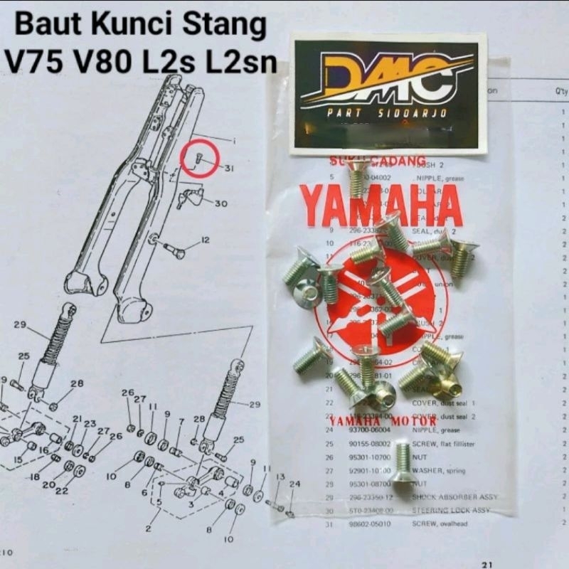 Bolt Screw / Baut Kunci Stang Stir Yamaha V75 V80 L2 L2g L2s L2sn Yb100 dll (2 biji) 1 pasang