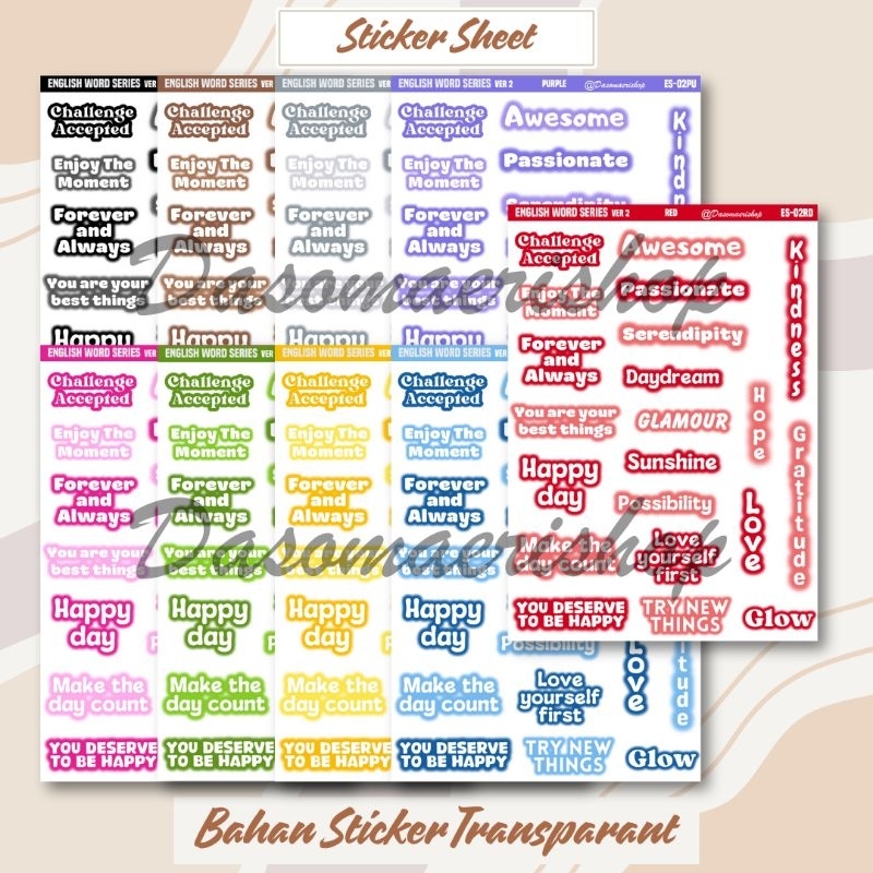

Sticker Kata Huruf English Word 2 Stiker Sheet Dekorasi Journaling Scrapbook Handmade by Dasomaerishop