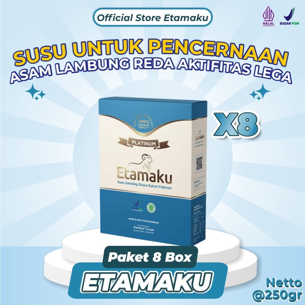 Etamaku Susu Kambing Bubuk Etawa Premium Paket Hemat 8 Box 2Kg Etawa Murni Asli untuk Pencernaan