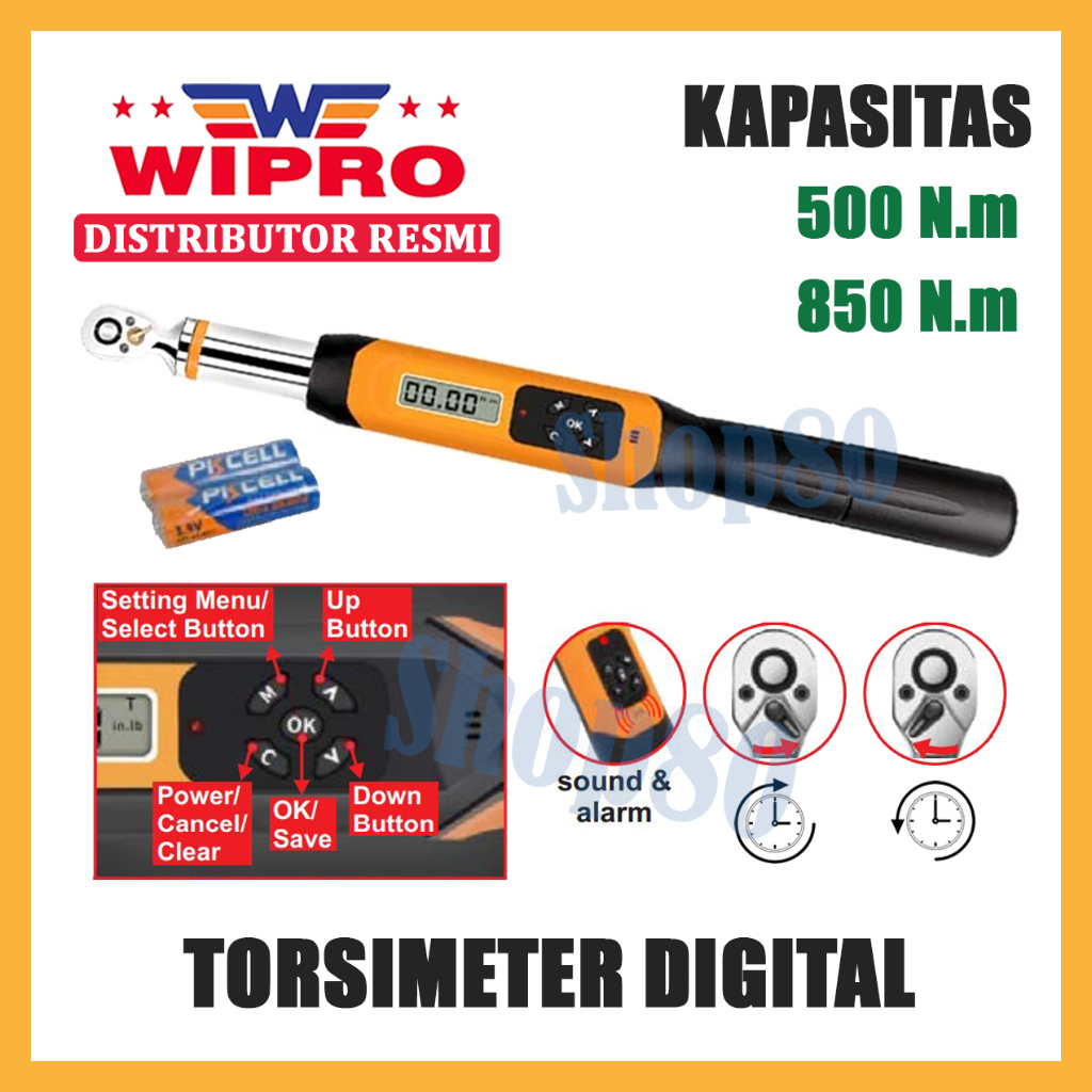 Wipro Torsi Meter Digital Kunci Momen Torque Meter 500 850 Nm 3/4"