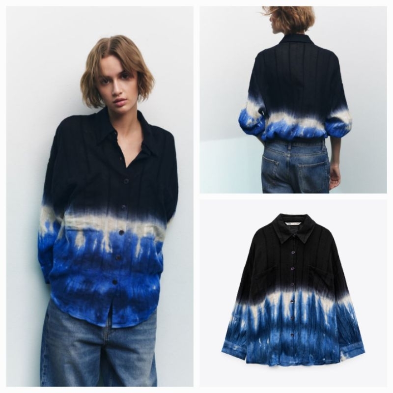 ZARA linen blend tie dye shirt