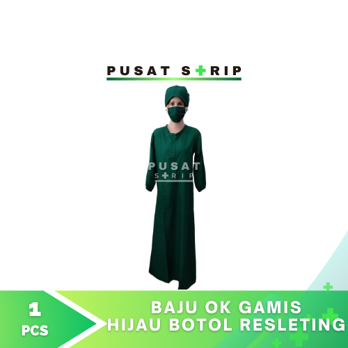 Baju OK Gamis Hijau Botol Lengan Panjang Resleting
