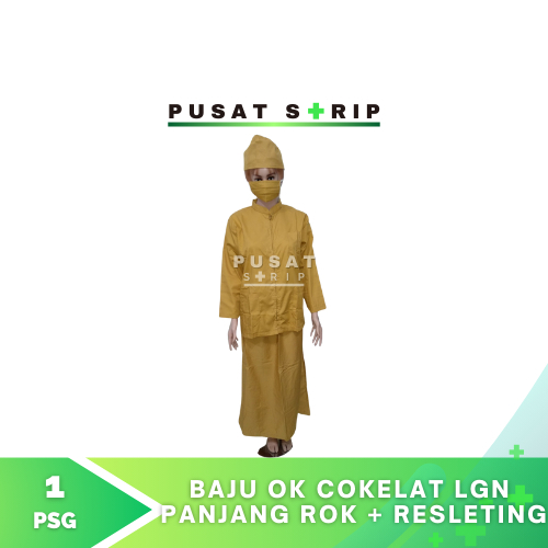Baju OK Cokelat Lengan Panjang Baju Resleting Rok